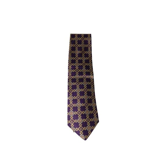 Jos.A. Bank 100% Silk Mens Tie Necktie Purple/Gold Geometric - Picture 3 of 9